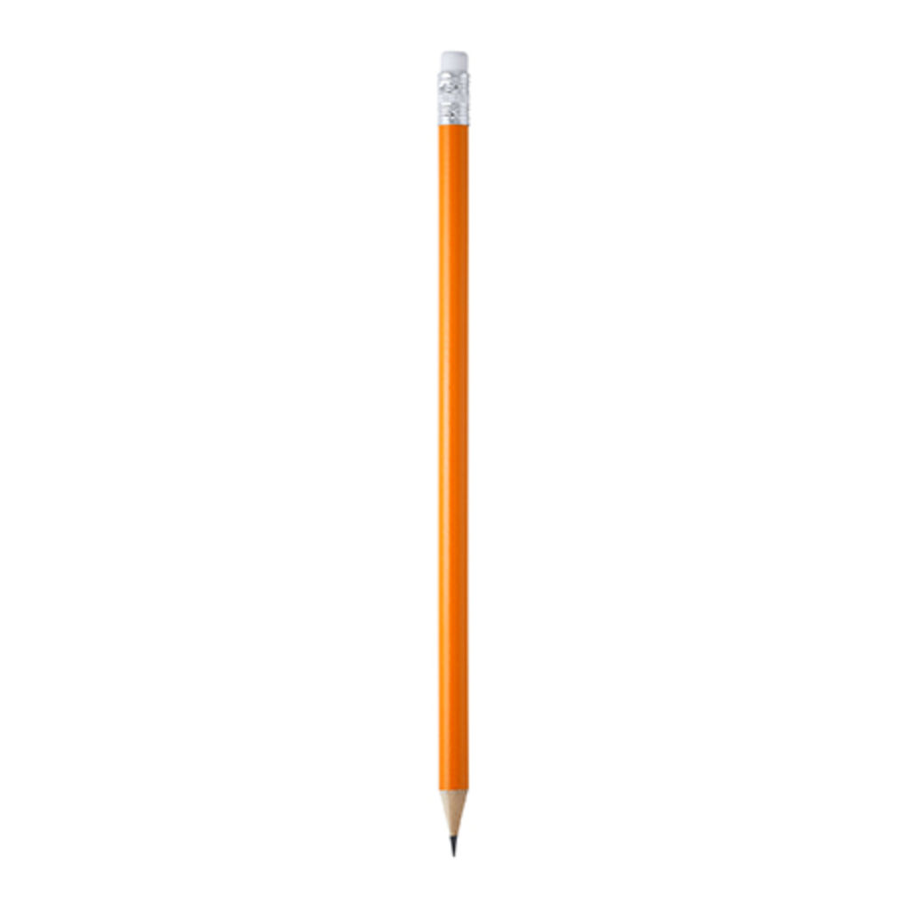 Круглий дерев'яний олівець з ластиком, колір апельсиновий