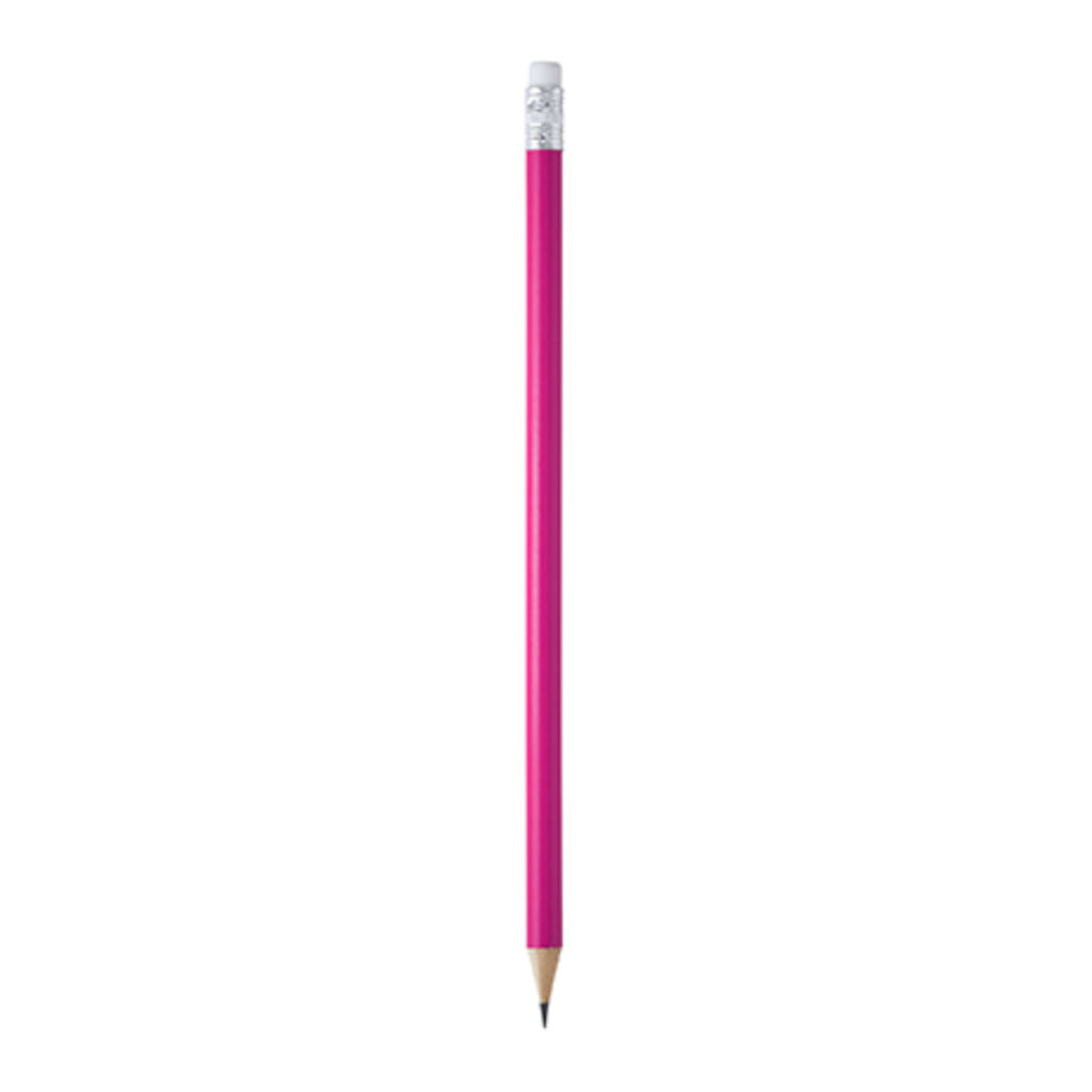 Круглий дерев'яний олівець з ластиком, колір фуксія