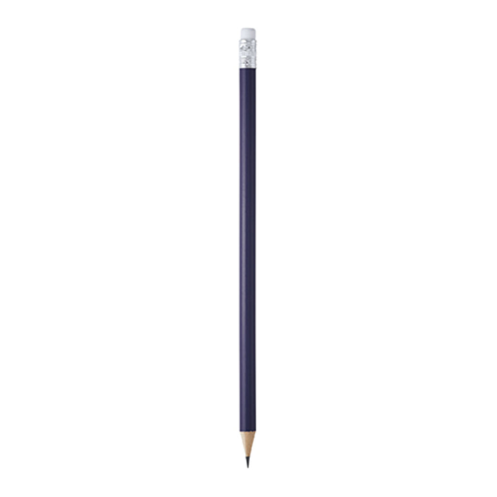 Круглий дерев'яний олівець з ластиком, колір темно синій