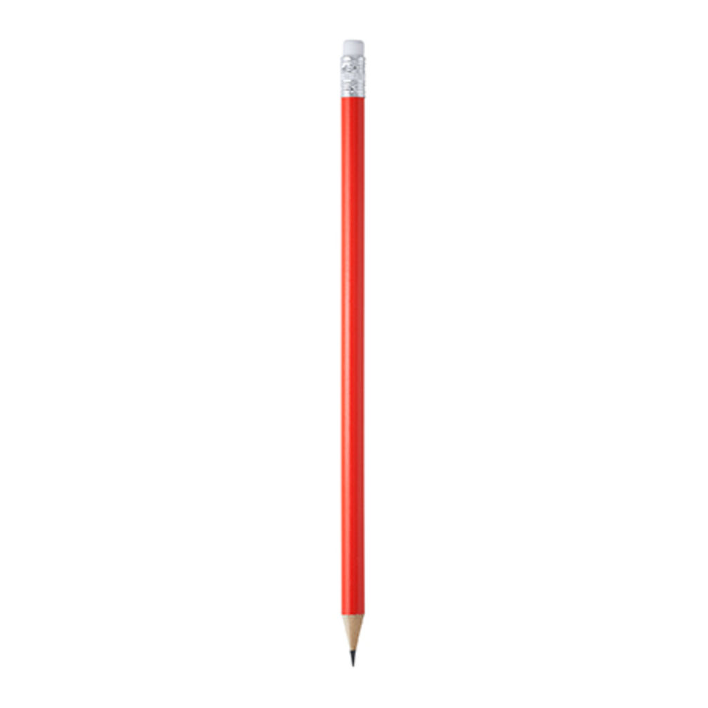 Круглий дерев'яний олівець з ластиком, колір червоний