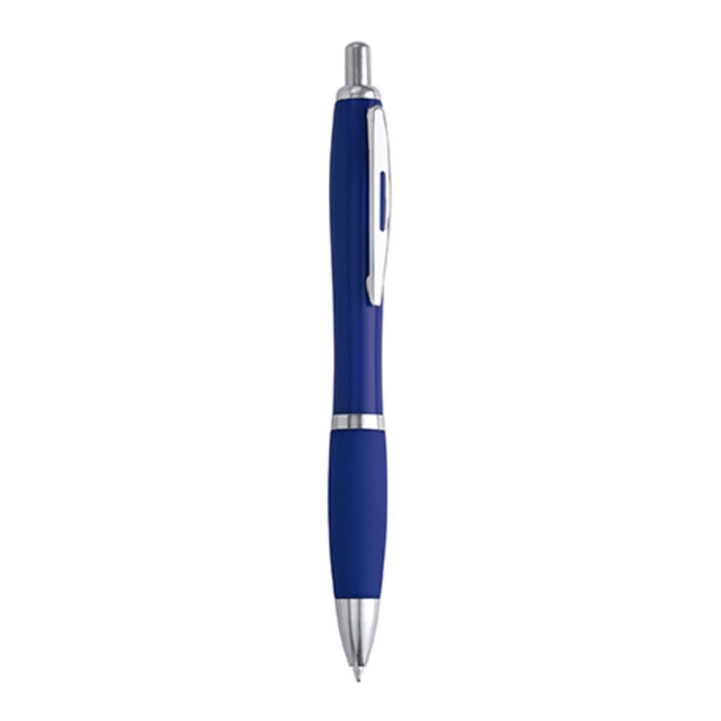 Ручка з натискним механізмом в корпусі з ABS з м'якою накладкою, колір яскравий синій