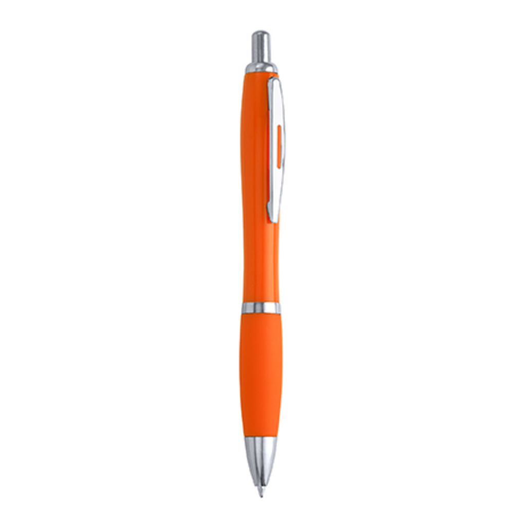 Ручка з натискним механізмом в корпусі з ABS з м'якою накладкою, колір апельсиновий
