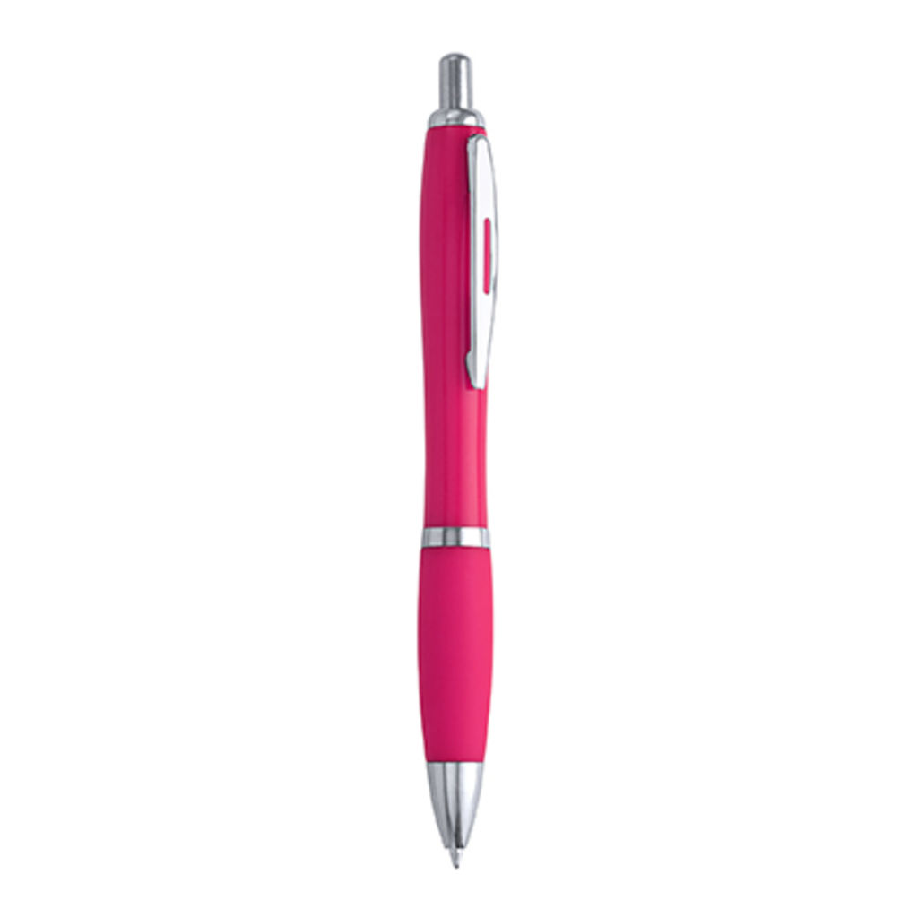 Ручка з натискним механізмом в корпусі з ABS з м'якою накладкою, колір фуксія