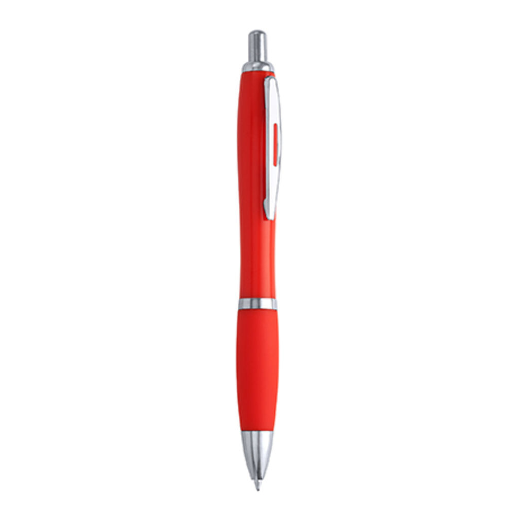 Ручка з натискним механізмом в корпусі з ABS з м'якою накладкою, колір червоний
