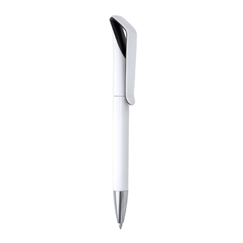 Ручка з поворотним механізмом в двокольоровому глянсовому корпусі з ABS, колір чорно-білий