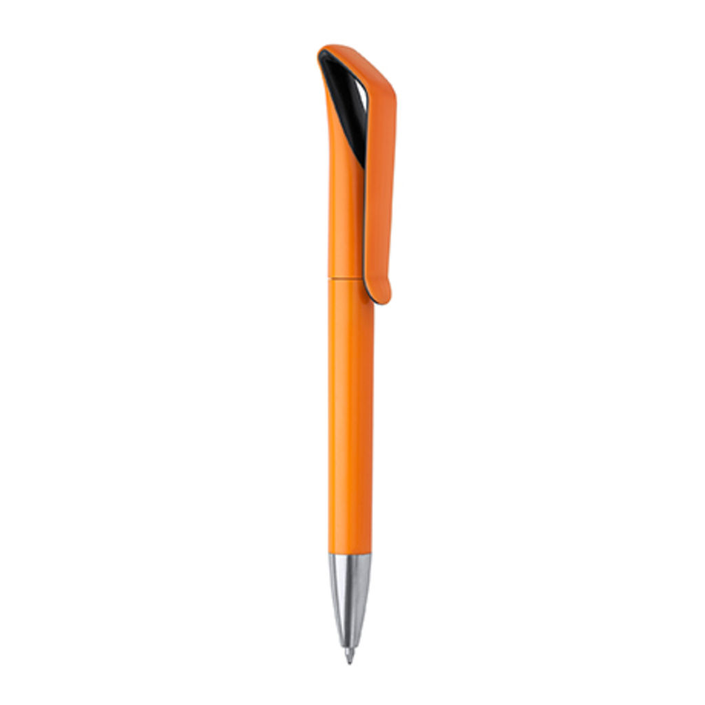 Ручка с поворотным механизмом в двухцветном глянцевом корпусе из ABS, цвет черный, оранжевый