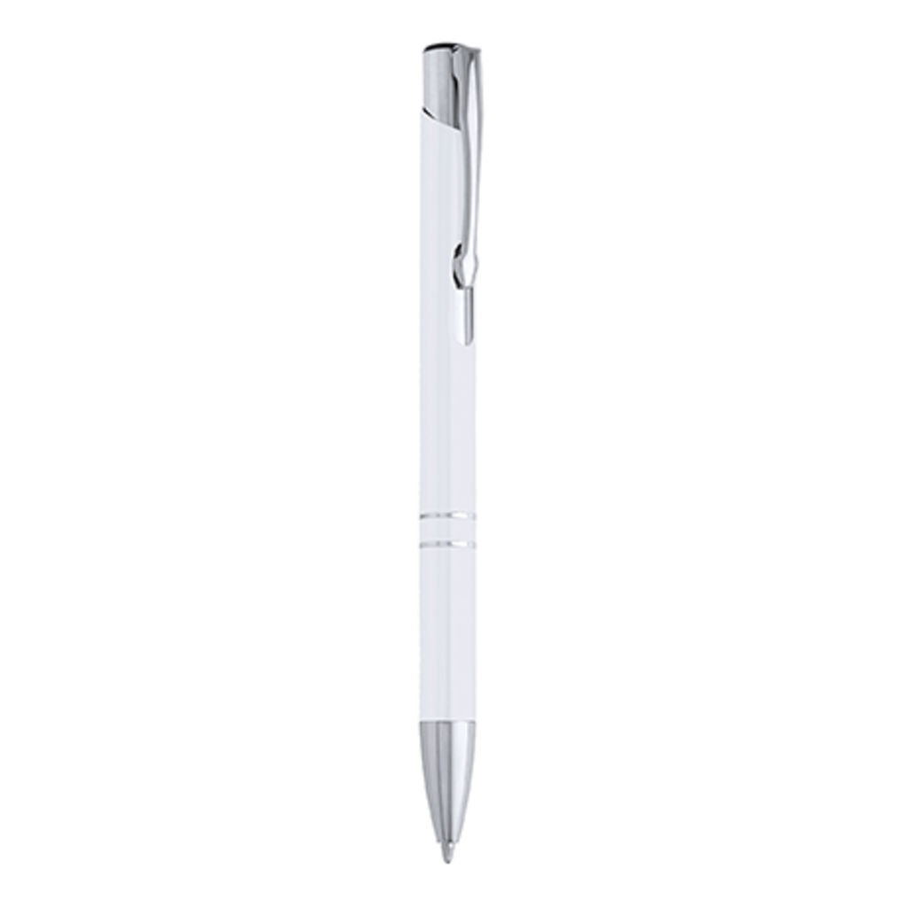 Ручка шариковая с алюминиевым корпусом и нажимным механизмом, цвет белый