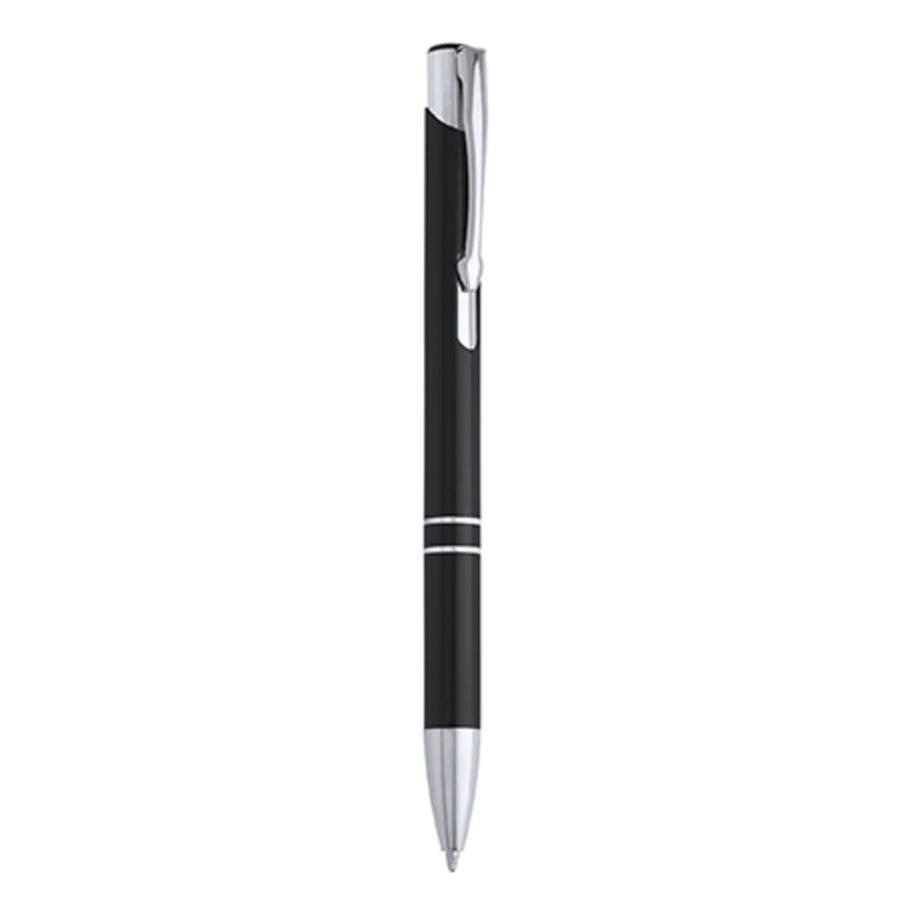 Ручка шариковая с алюминиевым корпусом и нажимным механизмом, цвет черный