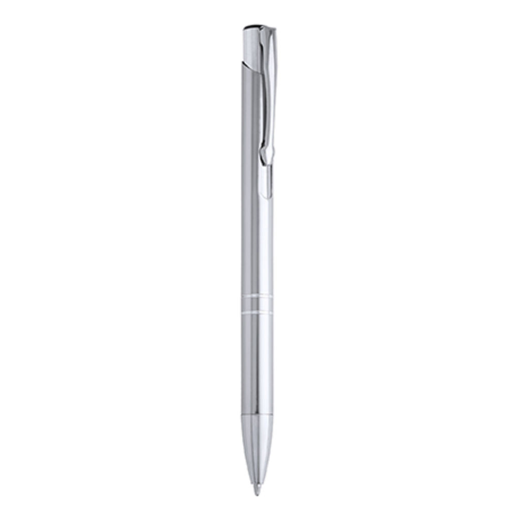 Ручка шариковая с алюминиевым корпусом и нажимным механизмом, цвет серебристый