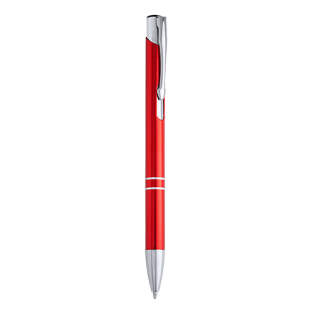 Ручка шариковая с алюминиевым корпусом и нажимным механизмом, цвет красный