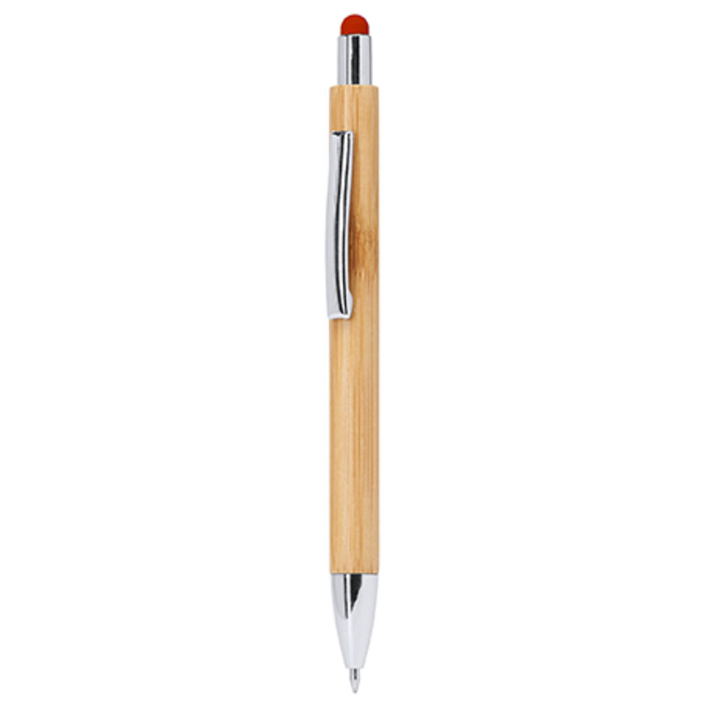 Кулькова еко-ручка з бамбуковим корпусом, колір червоний