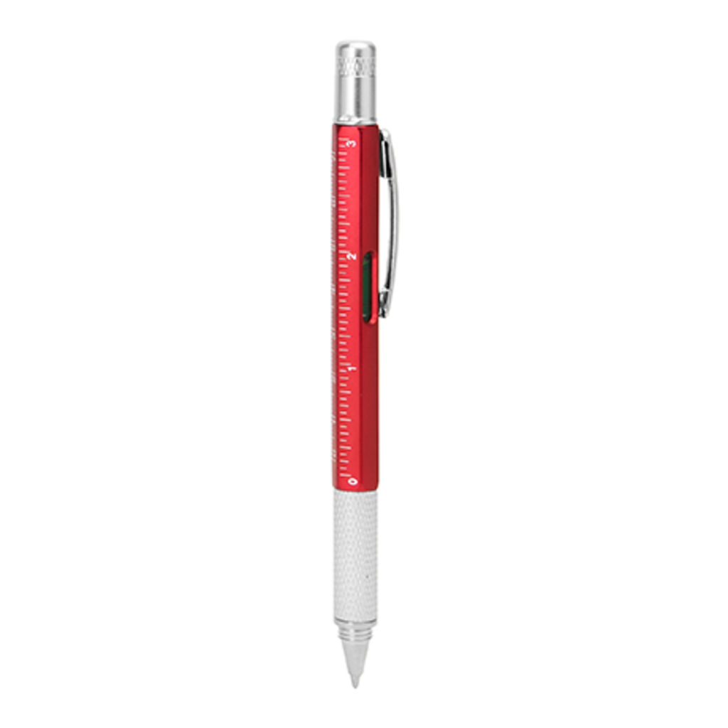 Багатофункціональна кулькова ручка з рівнем, колір червоний