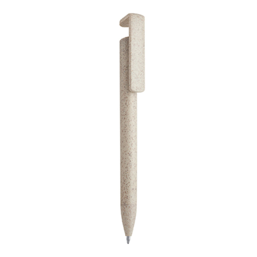 Ручка кулькова з натискним механізмом в корпусі з пшеничної клітковини і ABS, колір бежевий