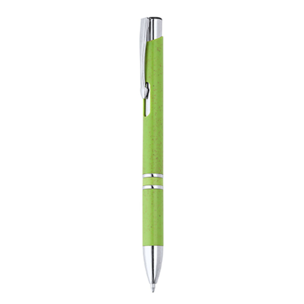 Ручка з пшеничної клітковини і ABS з натискним механізмом і сріблястою оздобленням, колір зелений оазис