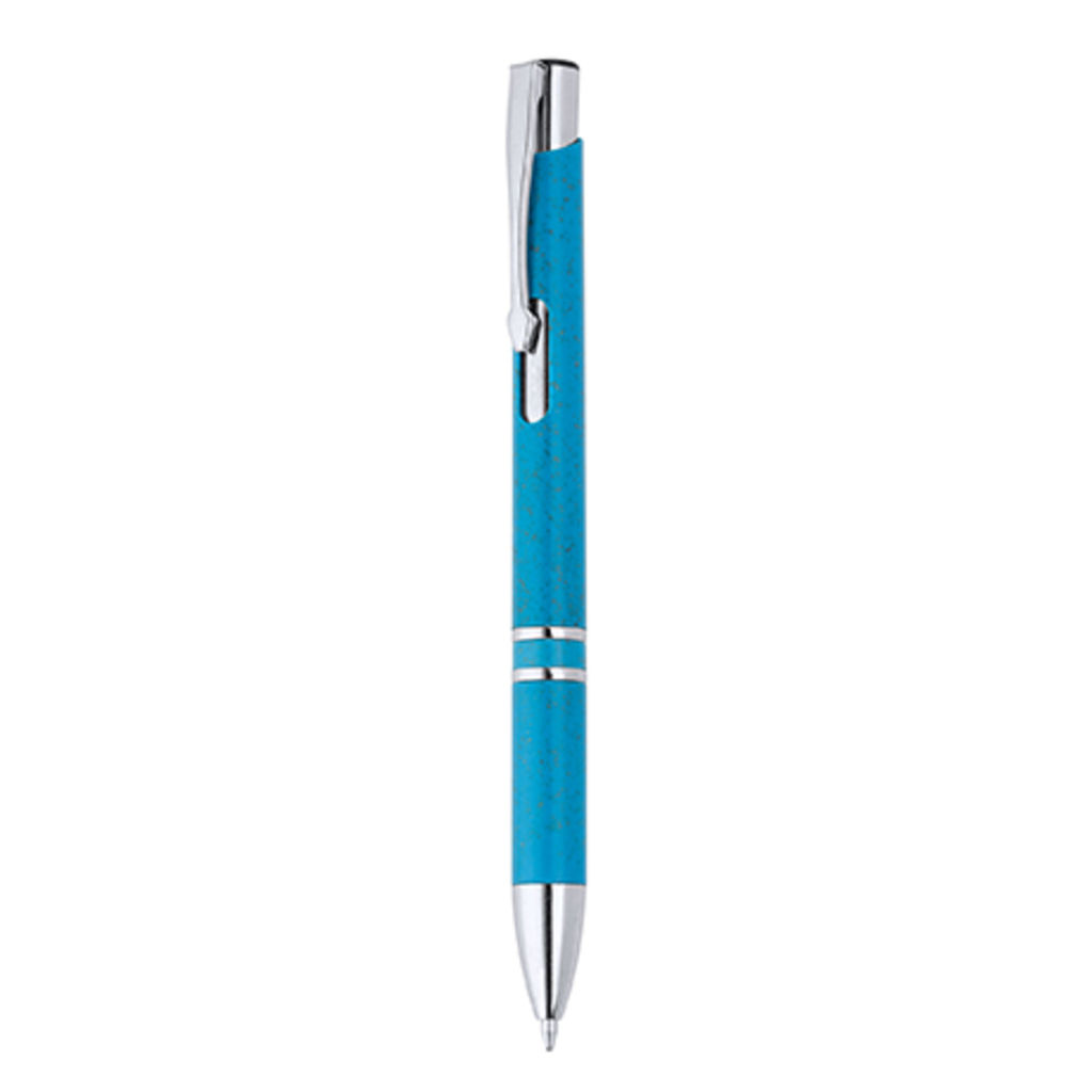 Ручка из пшеничной клетчатки и ABS с нажимным механизмом и серебристой отделкой, цвет светлый яркий
