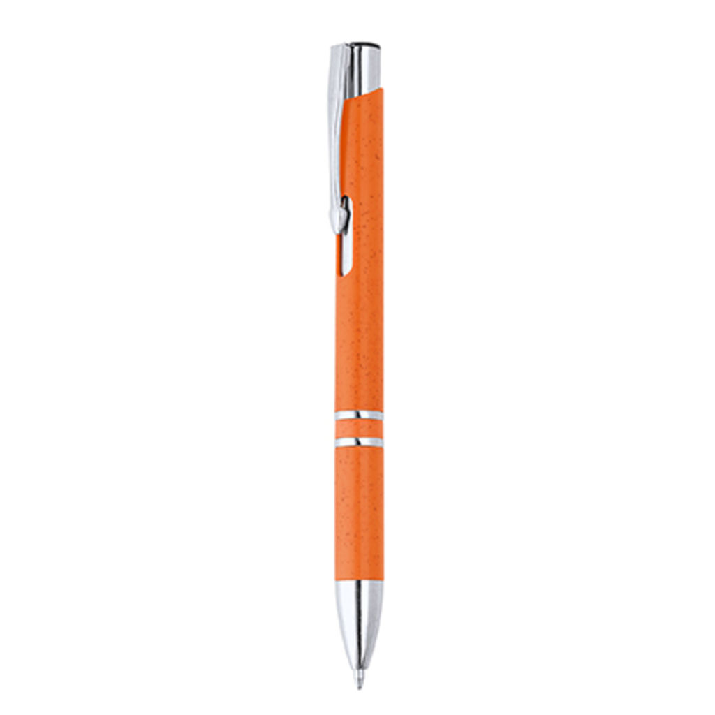 Ручка з пшеничної клітковини і ABS з натискним механізмом і сріблястою оздобленням, колір апельсиновий
