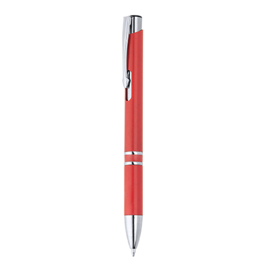 Ручка из пшеничной клетчатки и ABS с нажимным механизмом и серебристой отделкой, цвет красный