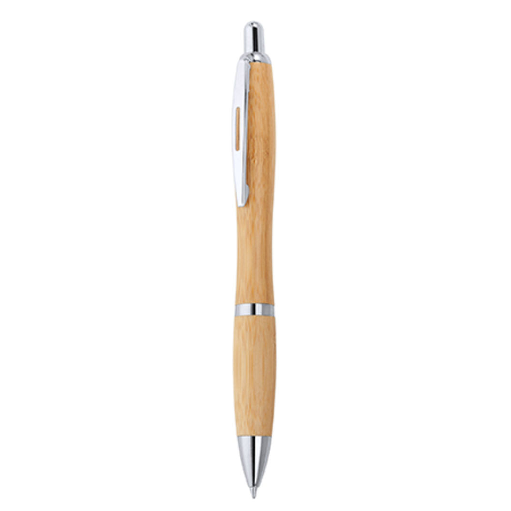 Ручка шариковая с нажимным механизмом в корпусе из бамбука, цвет серебристый