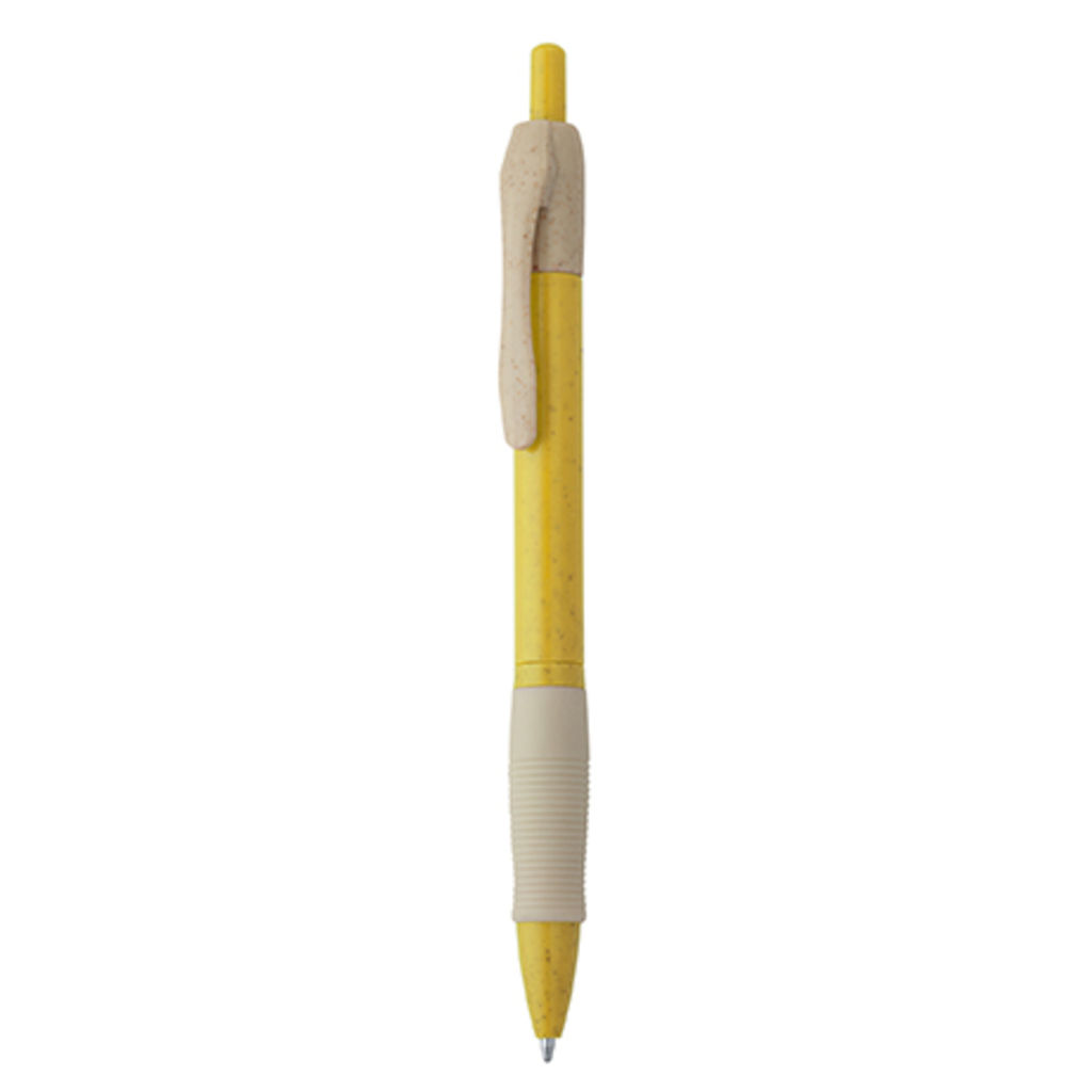 Ручка из пшеничной клетчатки и ABS с нажимным механизмом и удобным местом захвата, цвет желтый