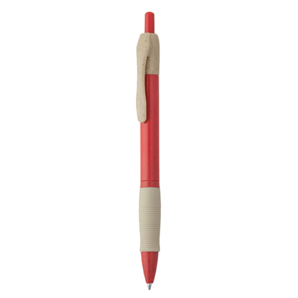 Ручка з пшеничної клітковини і ABS з натискним механізмом і зручним місцем захвату, колір червоний