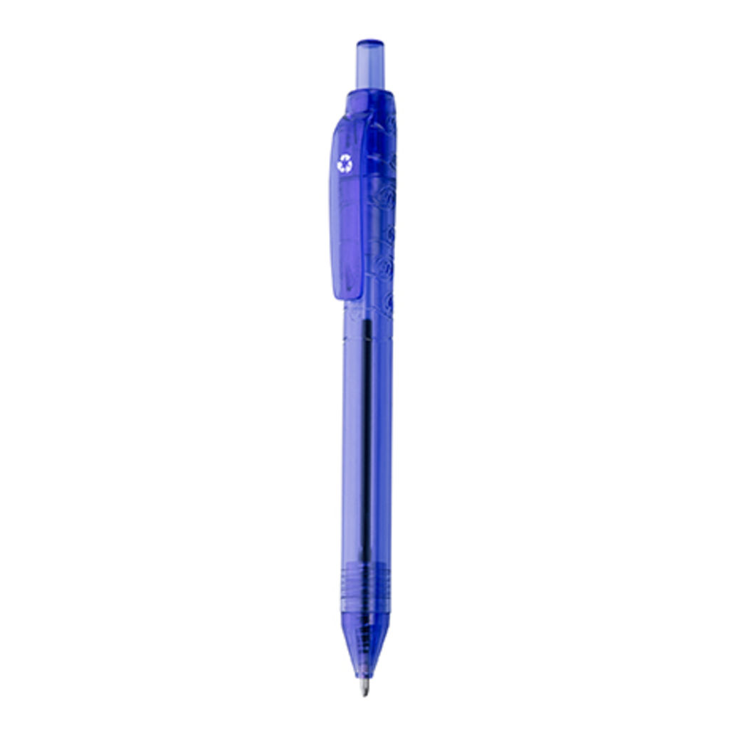 PACIFIC Полупрозрачная ручка с нажимным механизмом из RPET материала, цвет яркий синий