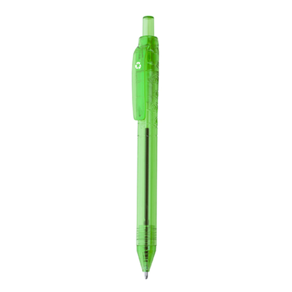 PACIFIC Полупрозрачная ручка с нажимным механизмом из RPET материала, цвет зеленый папоротник