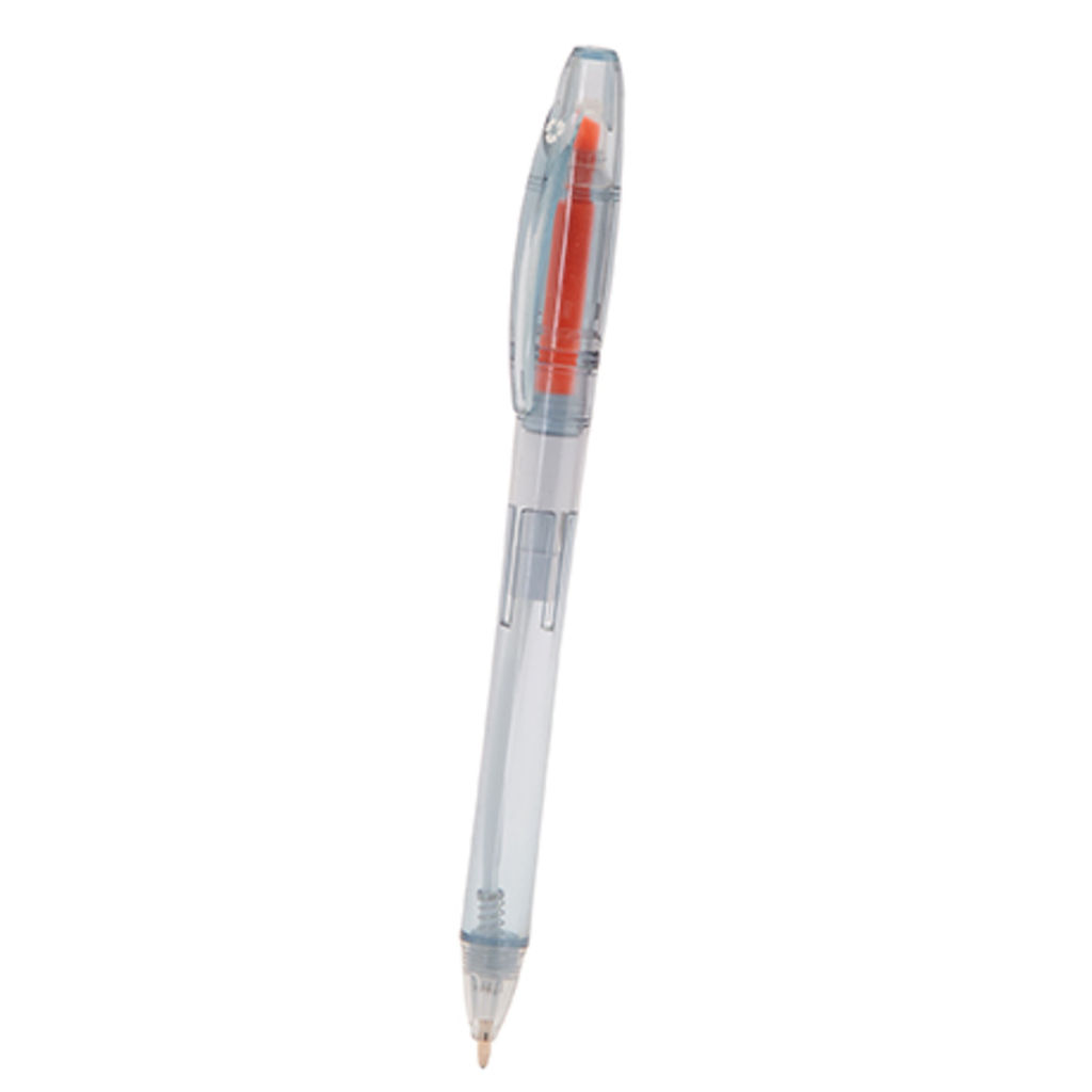 Ручка-маркер з синім прозорим корпусом і маркером, колір апельсиновий