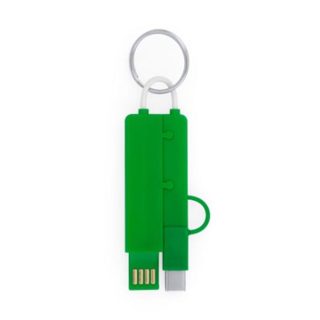 Зарядний пристрій з кабелем з брелоком 3 в 1, колір зелена папороть
