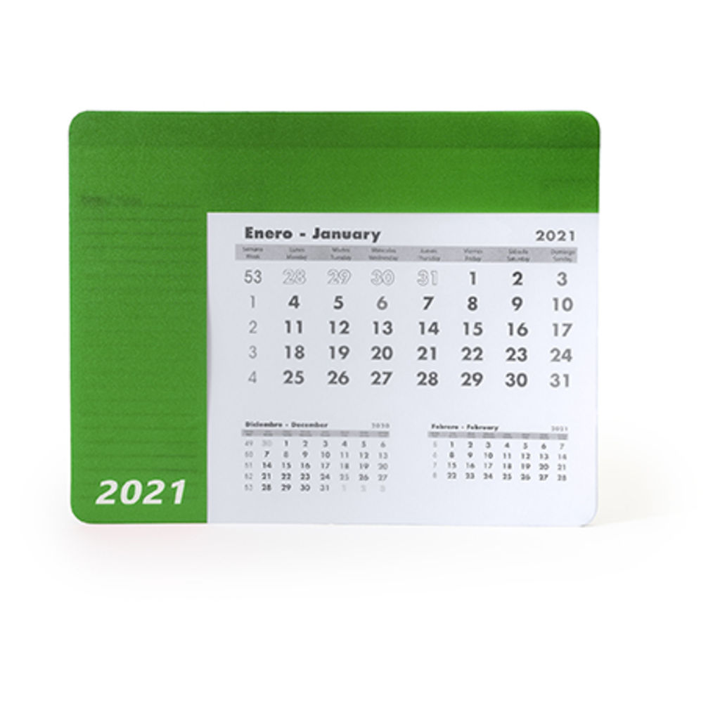 Прямоугольный коврик для мыши с календарем, цвет зеленый папоротник