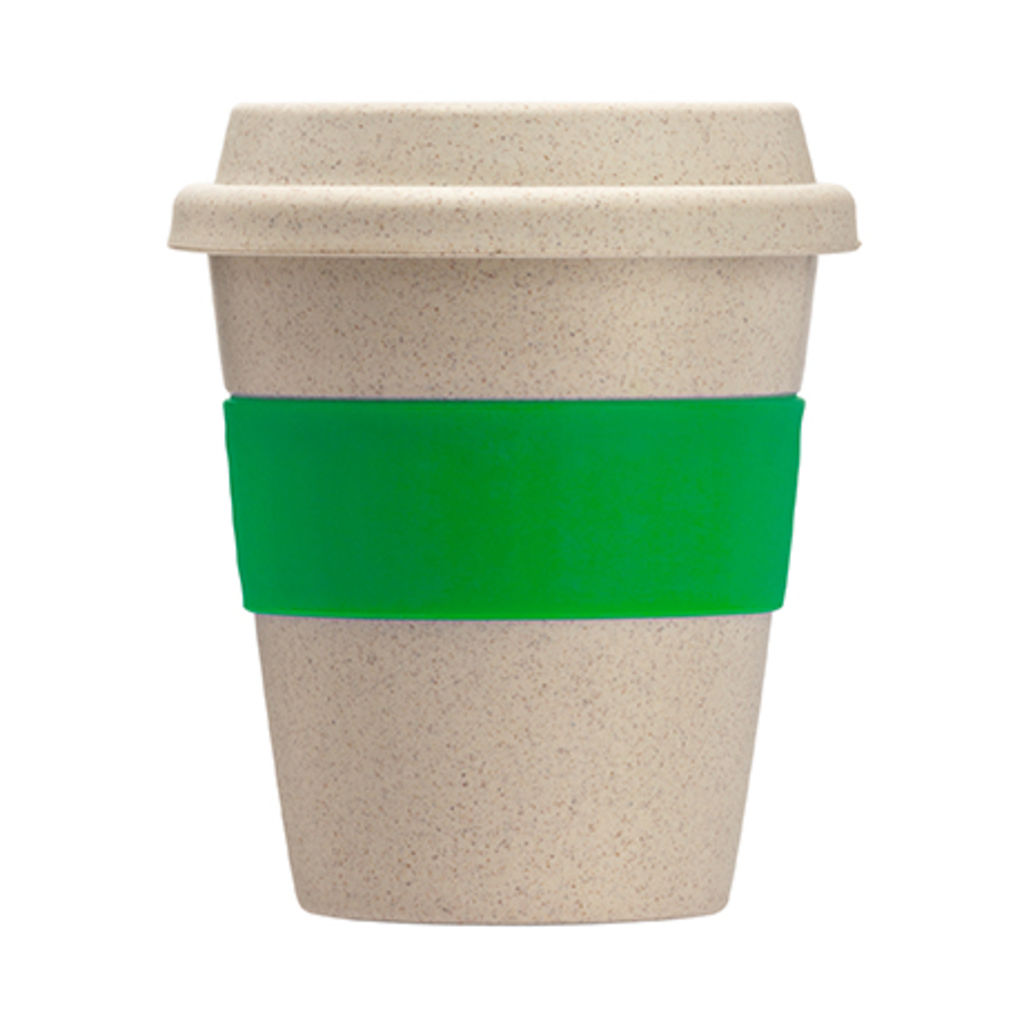 Чашка из бамбукового волокна и PP с крышкой, цвет необработанный, зеленый папоротник