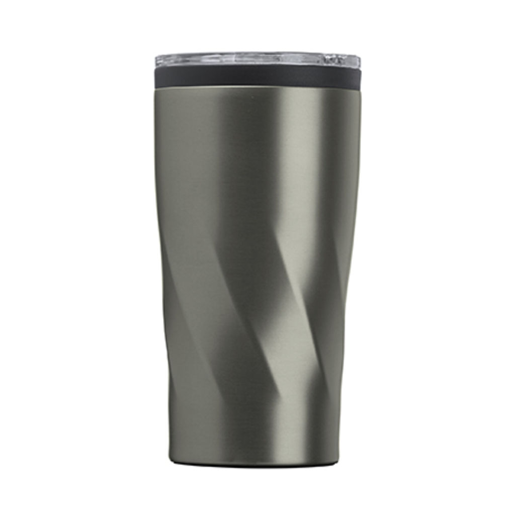 Чашка з нержавіючої сталі ємністю 550 мл з прозорою кришкою, колір темно-сірий