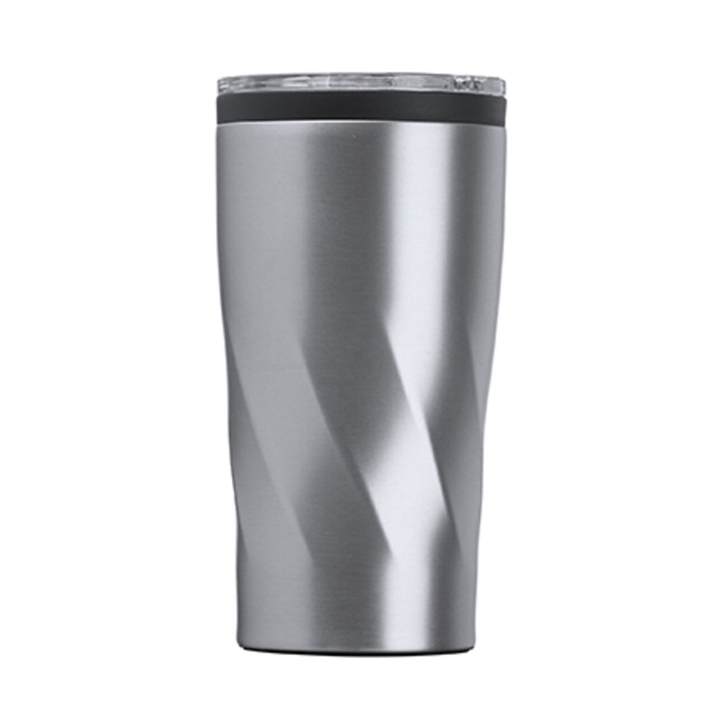Чашка з нержавіючої сталі ємністю 550 мл з прозорою кришкою, колір сріблястий