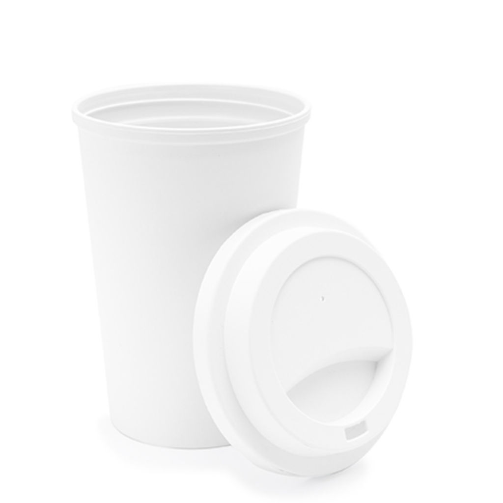 Многоразовая чашка из PLA с завинчивающейся крышкой емкостью 450 мл, цвет белый