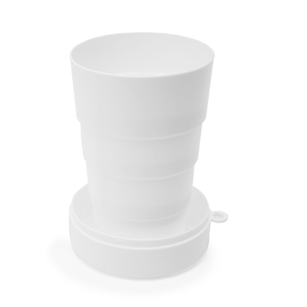 Антибактериальная складная чашка с крышкой и серебристым карабином, цвет белый