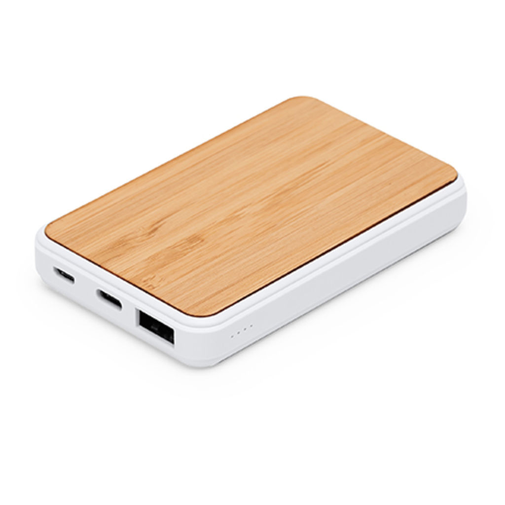 Powerbank з прямокутним білим корпусом і бамбукової поверхнею, колір бежевий - PB3355S129- Фото №2