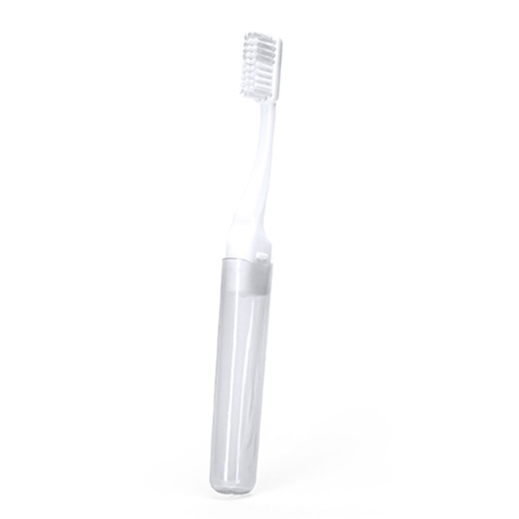 Дорожная разборная зубная щетка с полупрозрачной крышкой и мягкими щетинками двух сочетающихся цветов, цвет белый