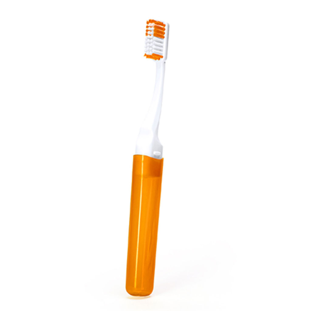 Дорожная разборная зубная щетка с полупрозрачной крышкой и мягкими щетинками двух сочетающихся цветов, цвет апельсиновый