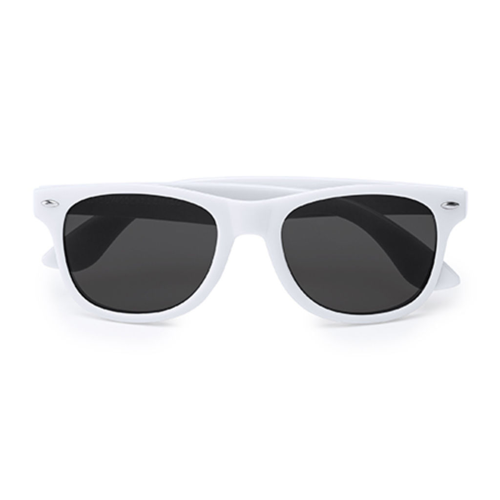 Сонцезахисні окуляри з класичним дизайном у блискучому оздобленні, колір білий