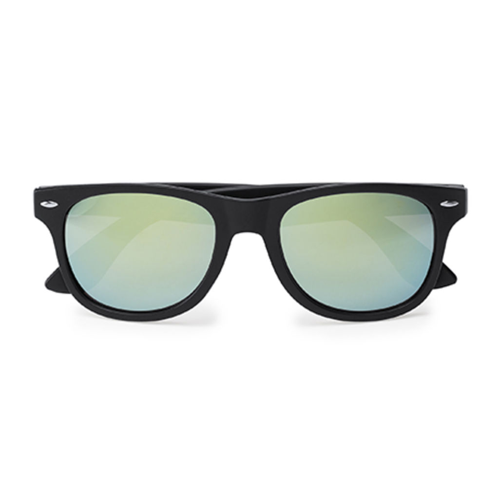 Сонцезахисні окуляри з класичним дизайном в матовим чорним оздобленням і дзеркальними лінзами, колір сріблястий