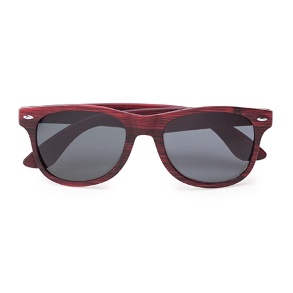 Сонцезахисні окуляри з класичним дизайном і оздобленням під дерево, колір вересковий червоний