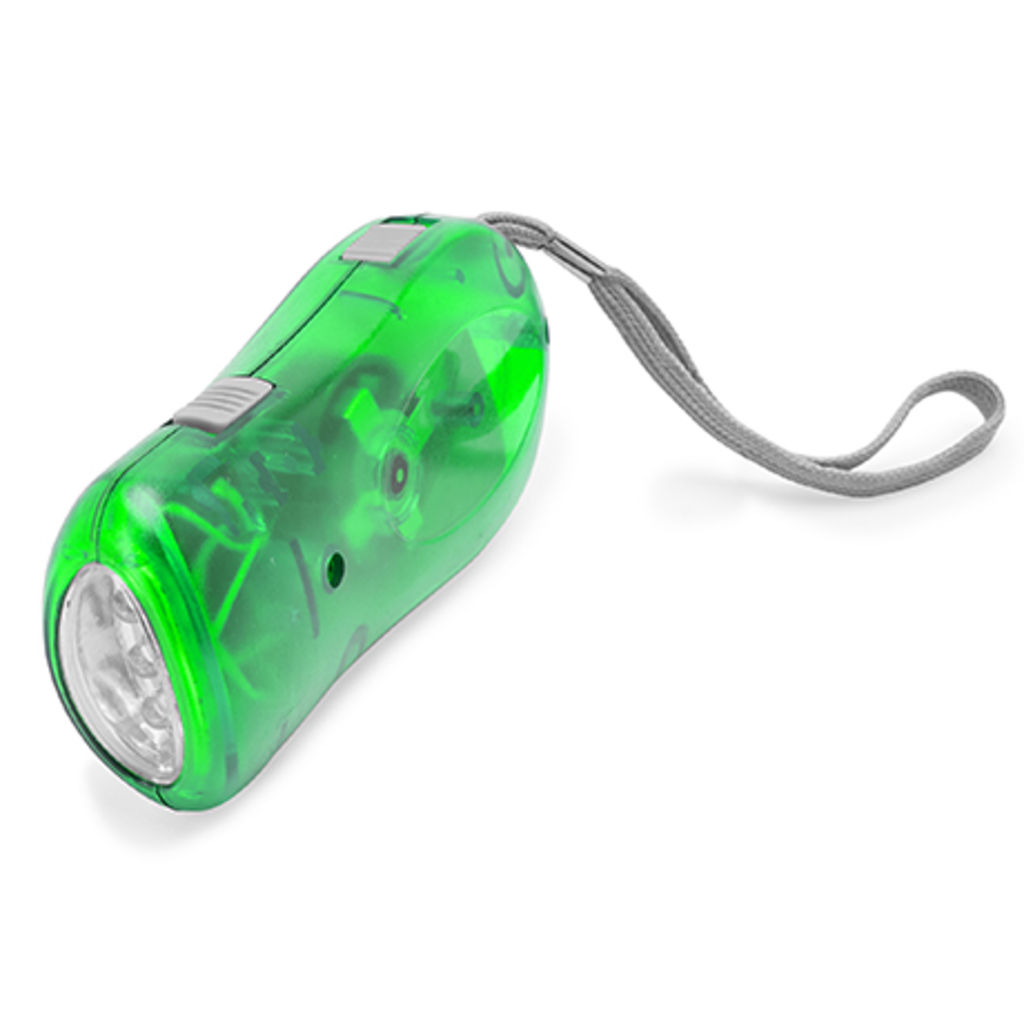 Ліхтарик з 3-ма світлодіодами і динамо для ручного заряджання, колір зелена папороть
