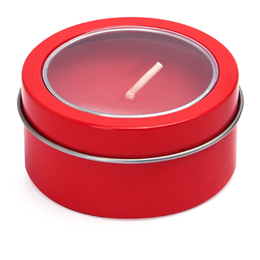 Ароматична свічка у яскравих кольорах порставляется з круглим металевим тримачем, колір червоний