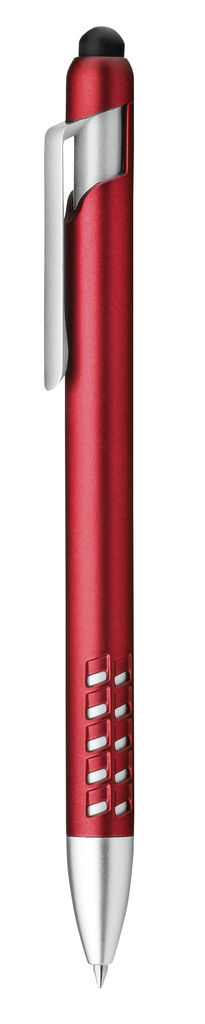Пластиковая ручка с функцией стилуса и подставкой, синие чернила, цвет красный