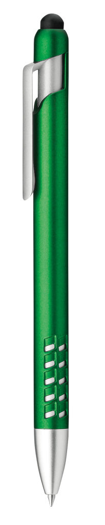 Пластикова ручка з функцією стилуса і підставкою, сині чорнила, колір зелений