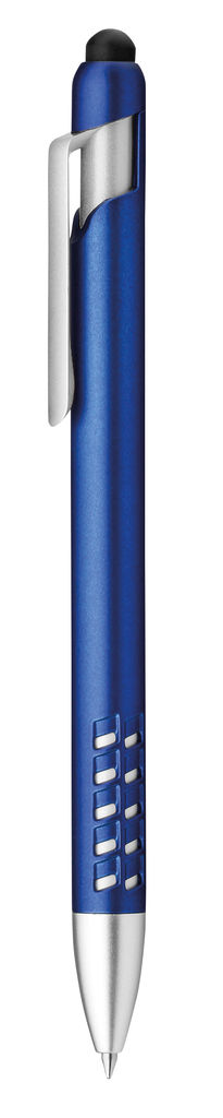 Пластикова ручка з функцією стилуса і підставкою, сині чорнила, колір синій