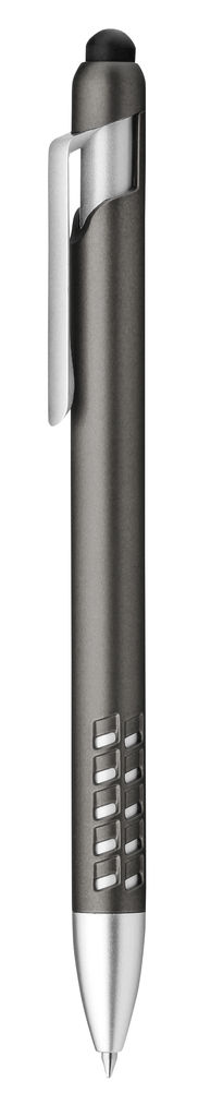 Пластиковая ручка с функцией стилуса и подставкой, синие чернила, цвет серый