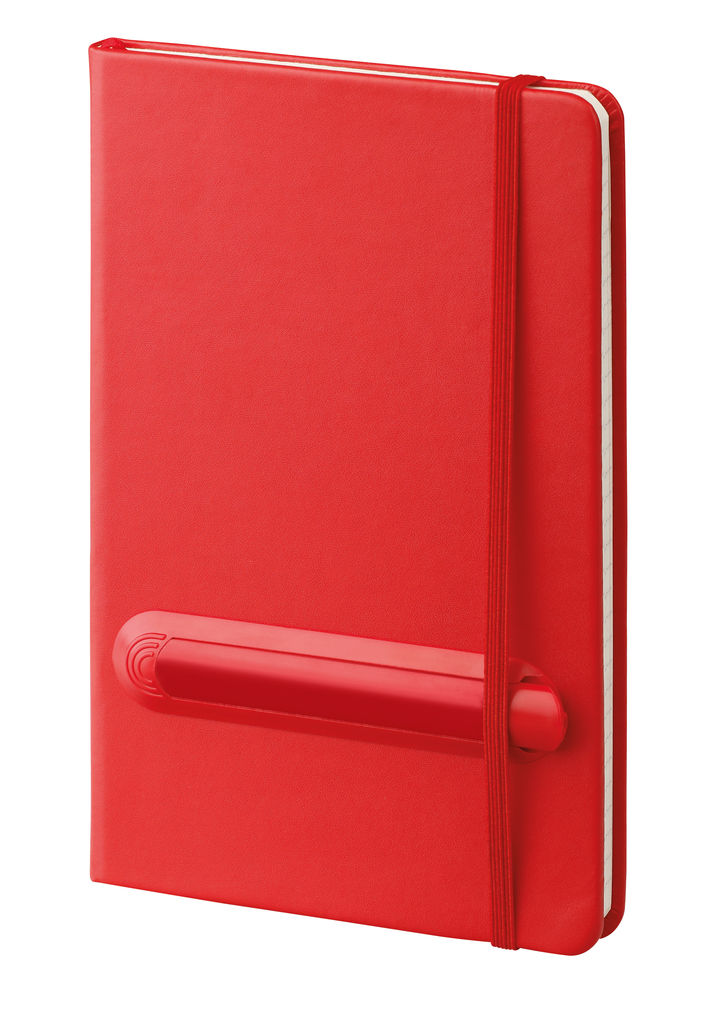 Блок для записів з еластичною стрічкою і пластиковою ручкою, колір червоний