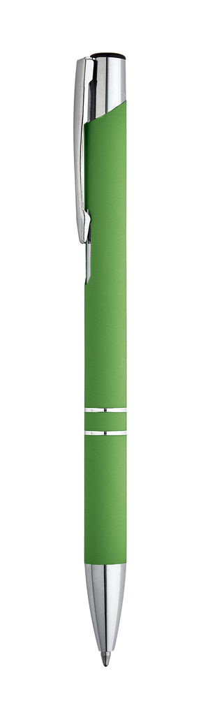 Металлическая ручка с прорезиненной поверхностью, синие чернила, цвет зеленый