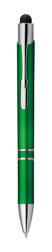 Ручка с функ. стилуса и подставкой, светящ. логотип, синие чернила, цвет зеленый