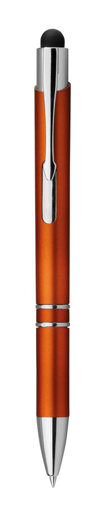 Ручка с функ. стилуса и подставкой, светящ. логотип, синие чернила, цвет оранжевый